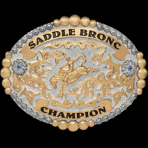 In Stock Saddle Bronc Champion, Saddle Bronc buckles on-time for your event! Order in-stock buckles for your rodeo or event and get same-day or next-day shipping. This buckle is built on 